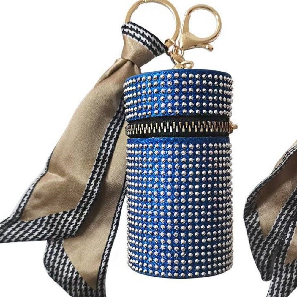Studded Keyring Lipstick Case | Blue